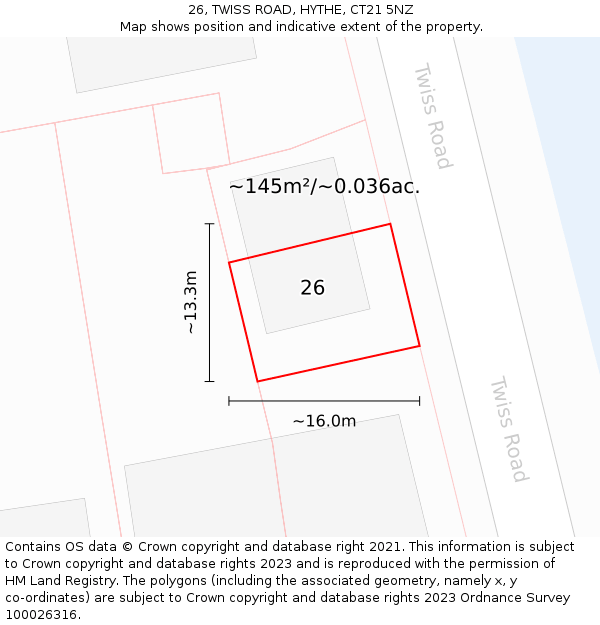 26, TWISS ROAD, HYTHE, CT21 5NZ: Plot and title map