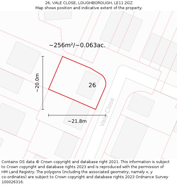 26, VALE CLOSE, LOUGHBOROUGH, LE11 2GZ: Plot and title map