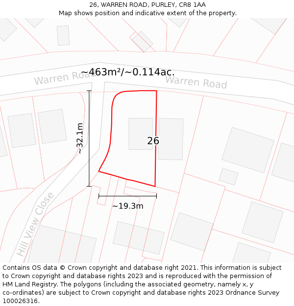 26, WARREN ROAD, PURLEY, CR8 1AA: Plot and title map