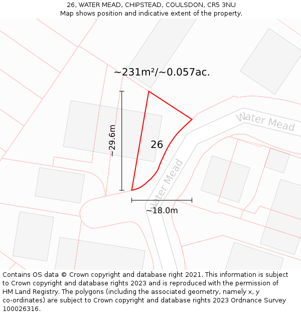 26, WATER MEAD, CHIPSTEAD, COULSDON, CR5 3NU: Plot and title map