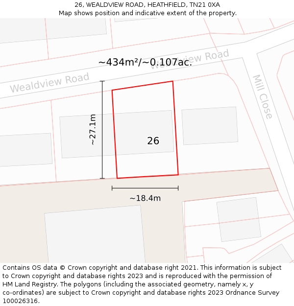 26, WEALDVIEW ROAD, HEATHFIELD, TN21 0XA: Plot and title map