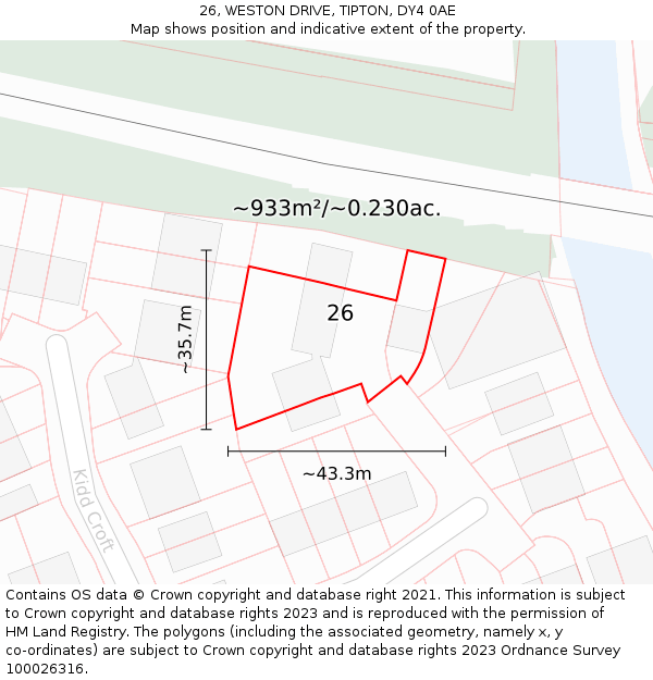 26, WESTON DRIVE, TIPTON, DY4 0AE: Plot and title map