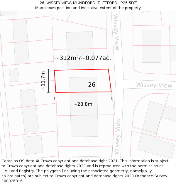 26, WISSEY VIEW, MUNDFORD, THETFORD, IP26 5DZ: Plot and title map