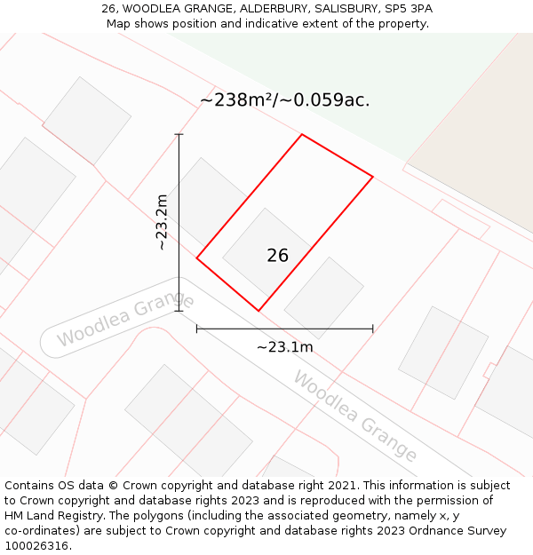 26, WOODLEA GRANGE, ALDERBURY, SALISBURY, SP5 3PA: Plot and title map