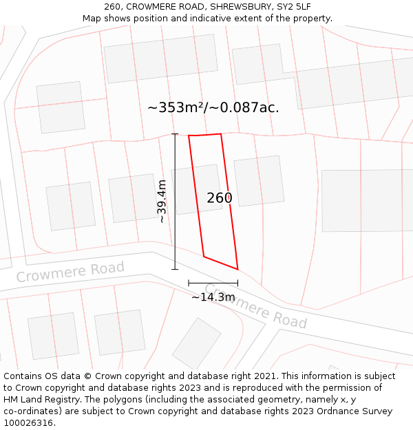 260, CROWMERE ROAD, SHREWSBURY, SY2 5LF: Plot and title map