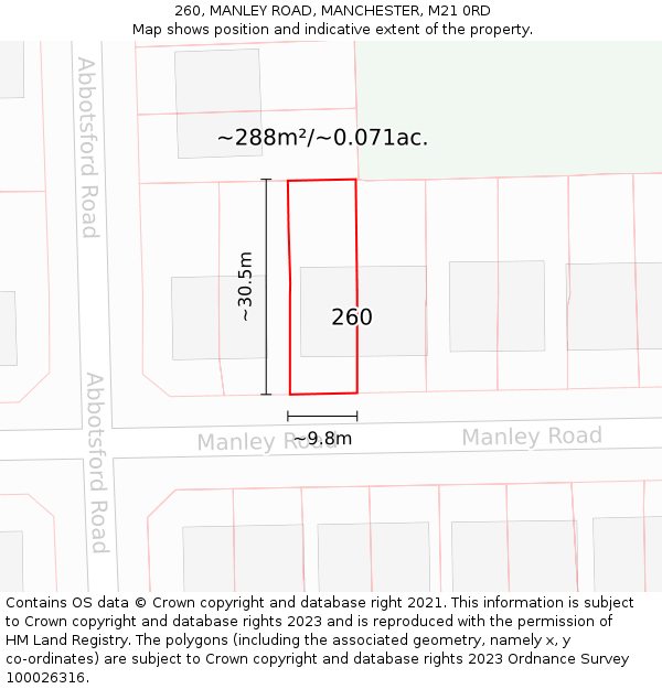 260, MANLEY ROAD, MANCHESTER, M21 0RD: Plot and title map