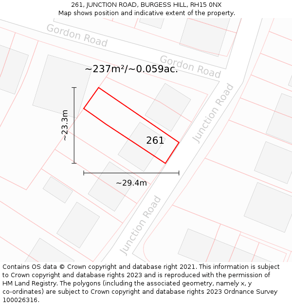 261, JUNCTION ROAD, BURGESS HILL, RH15 0NX: Plot and title map