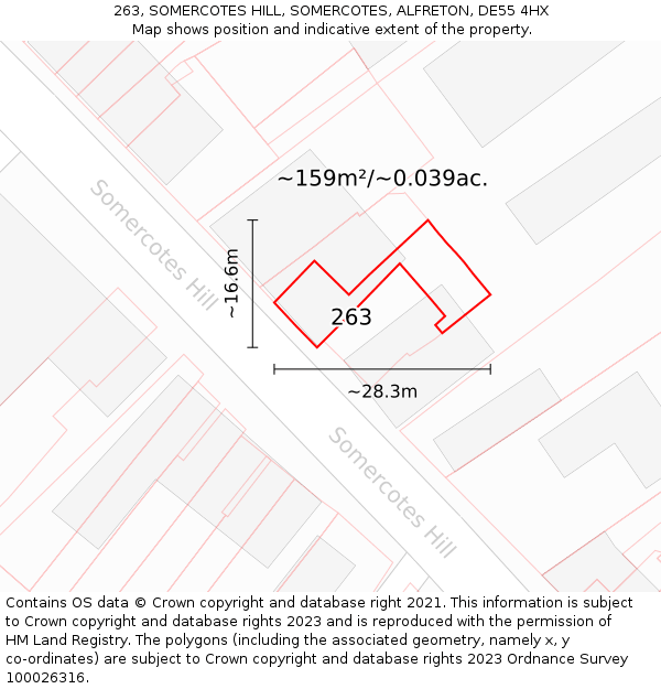 263, SOMERCOTES HILL, SOMERCOTES, ALFRETON, DE55 4HX: Plot and title map