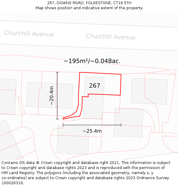 267, DOWNS ROAD, FOLKESTONE, CT19 5TH: Plot and title map