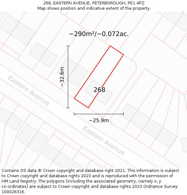 268, EASTERN AVENUE, PETERBOROUGH, PE1 4PZ: Plot and title map