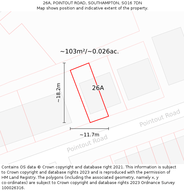 26A, POINTOUT ROAD, SOUTHAMPTON, SO16 7DN: Plot and title map