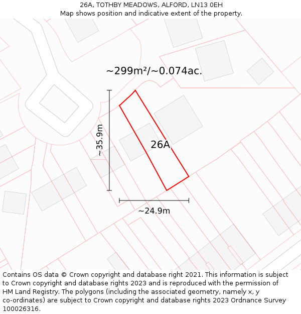 26A, TOTHBY MEADOWS, ALFORD, LN13 0EH: Plot and title map