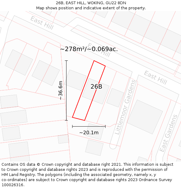 26B, EAST HILL, WOKING, GU22 8DN: Plot and title map