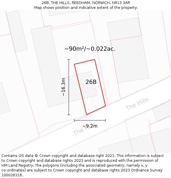 26B, THE HILLS, REEDHAM, NORWICH, NR13 3AR: Plot and title map