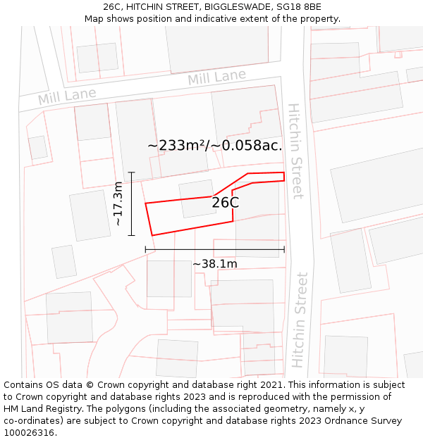 26C, HITCHIN STREET, BIGGLESWADE, SG18 8BE: Plot and title map