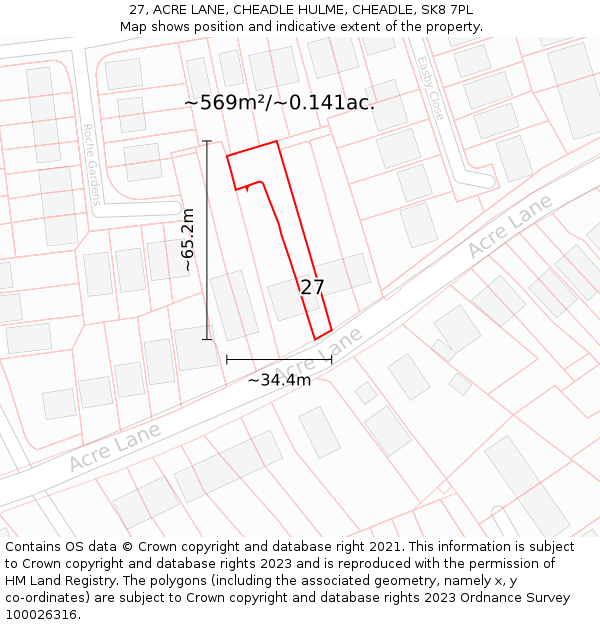 27, ACRE LANE, CHEADLE HULME, CHEADLE, SK8 7PL: Plot and title map