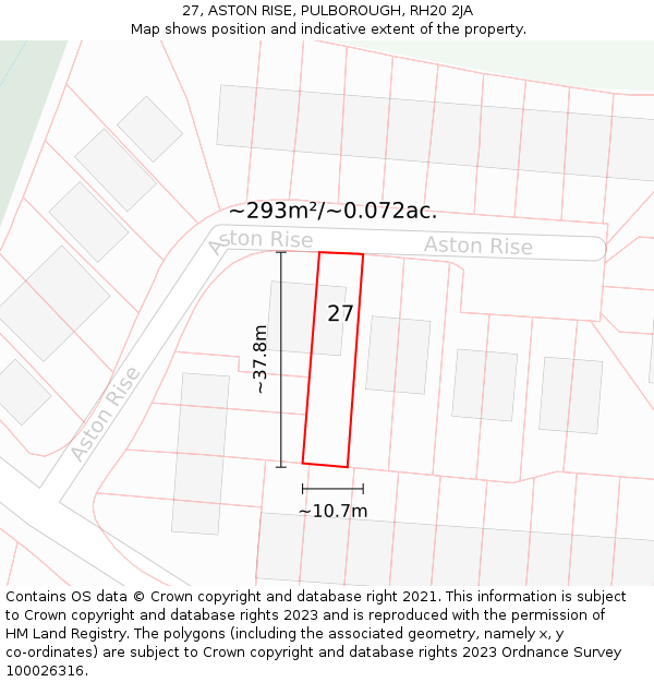 27, ASTON RISE, PULBOROUGH, RH20 2JA: Plot and title map