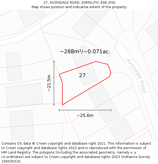 27, AVONDALE ROAD, EXMOUTH, EX8 2NQ: Plot and title map