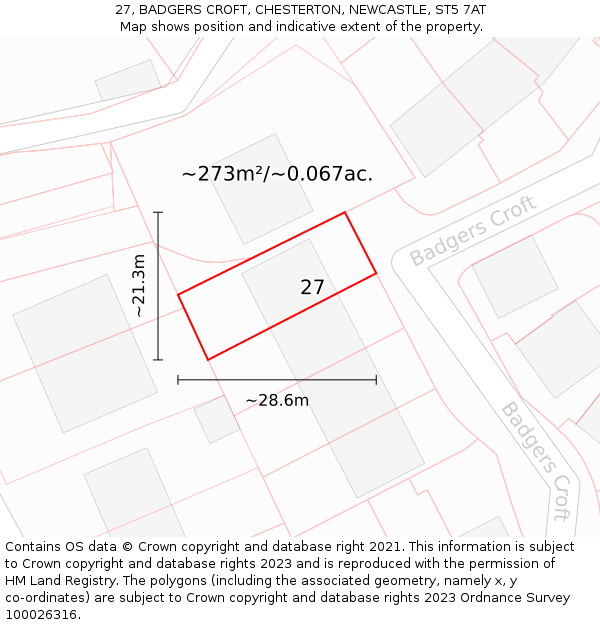 27, BADGERS CROFT, CHESTERTON, NEWCASTLE, ST5 7AT: Plot and title map