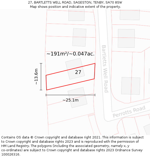 27, BARTLETTS WELL ROAD, SAGESTON, TENBY, SA70 8SW: Plot and title map