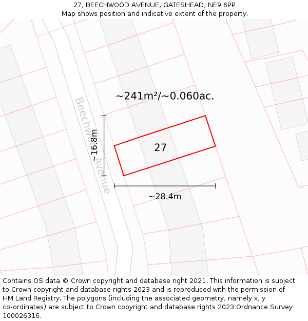 27, BEECHWOOD AVENUE, GATESHEAD, NE9 6PP: Plot and title map