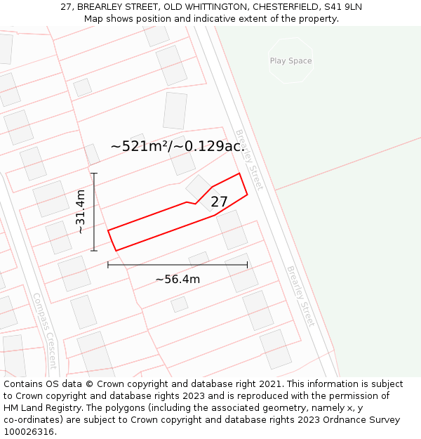 27, BREARLEY STREET, OLD WHITTINGTON, CHESTERFIELD, S41 9LN: Plot and title map