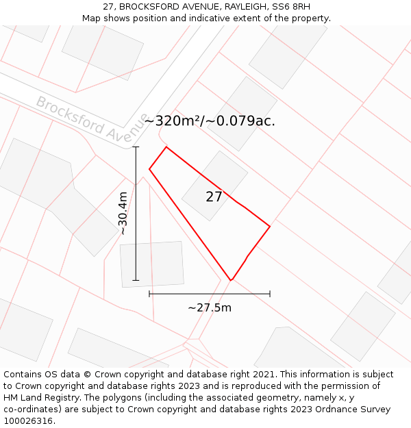 27, BROCKSFORD AVENUE, RAYLEIGH, SS6 8RH: Plot and title map