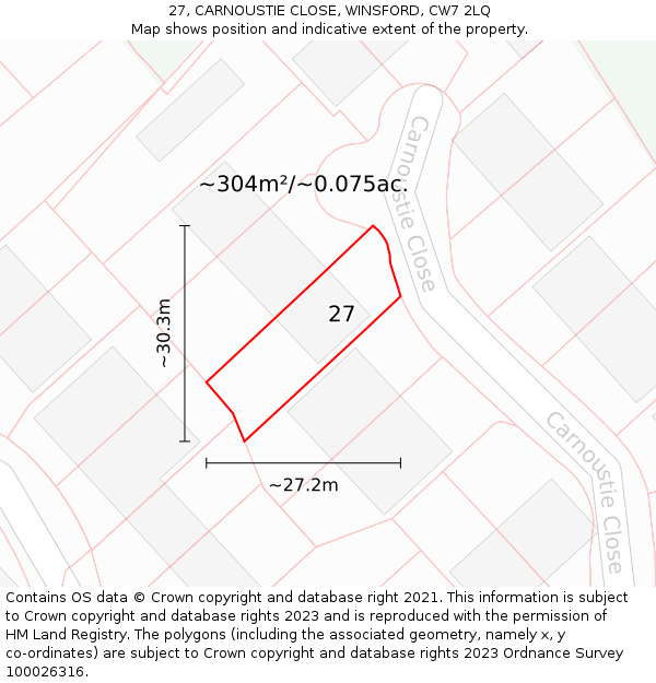 27, CARNOUSTIE CLOSE, WINSFORD, CW7 2LQ: Plot and title map