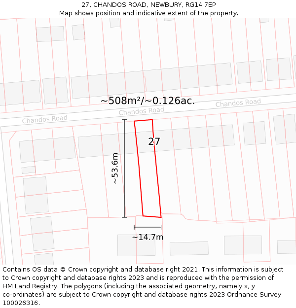 27, CHANDOS ROAD, NEWBURY, RG14 7EP: Plot and title map