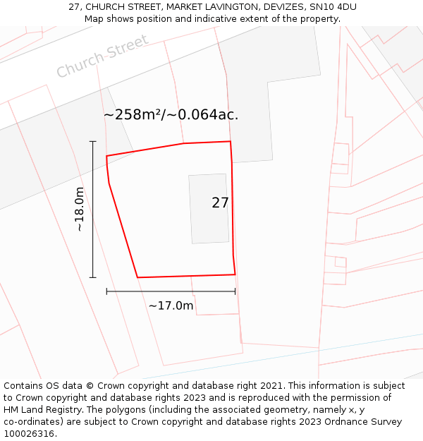 27, CHURCH STREET, MARKET LAVINGTON, DEVIZES, SN10 4DU: Plot and title map