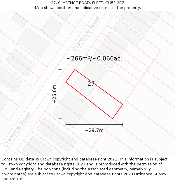 27, CLARENCE ROAD, FLEET, GU51 3RZ: Plot and title map