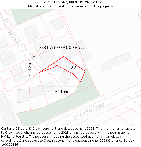 27, CLOVERLEY ROAD, BRIDLINGTON, YO16 6UH: Plot and title map