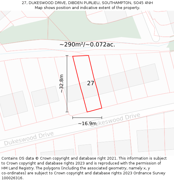 27, DUKESWOOD DRIVE, DIBDEN PURLIEU, SOUTHAMPTON, SO45 4NH: Plot and title map