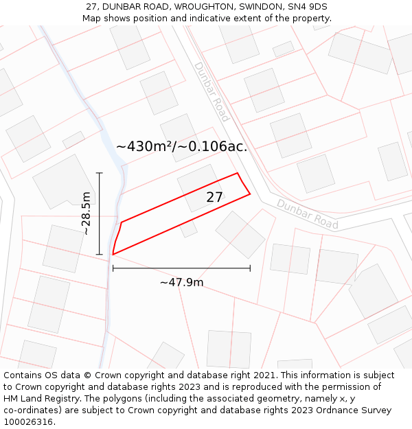 27, DUNBAR ROAD, WROUGHTON, SWINDON, SN4 9DS: Plot and title map