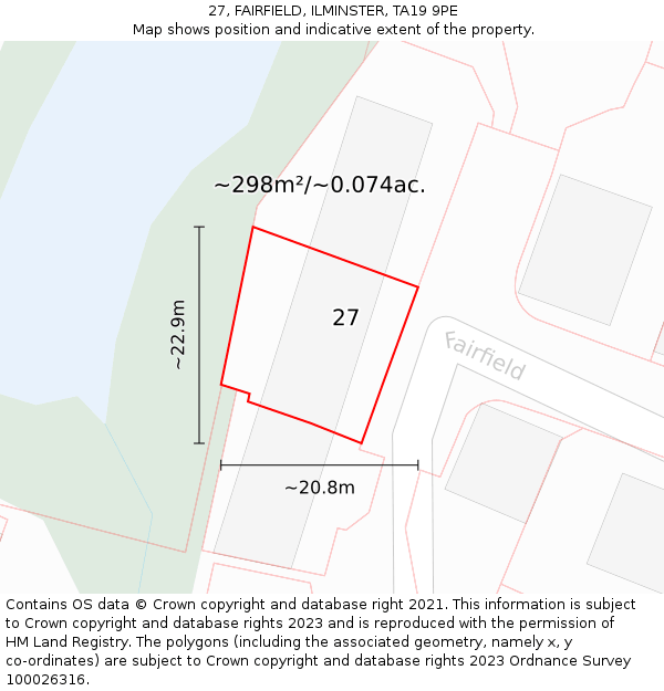 27, FAIRFIELD, ILMINSTER, TA19 9PE: Plot and title map