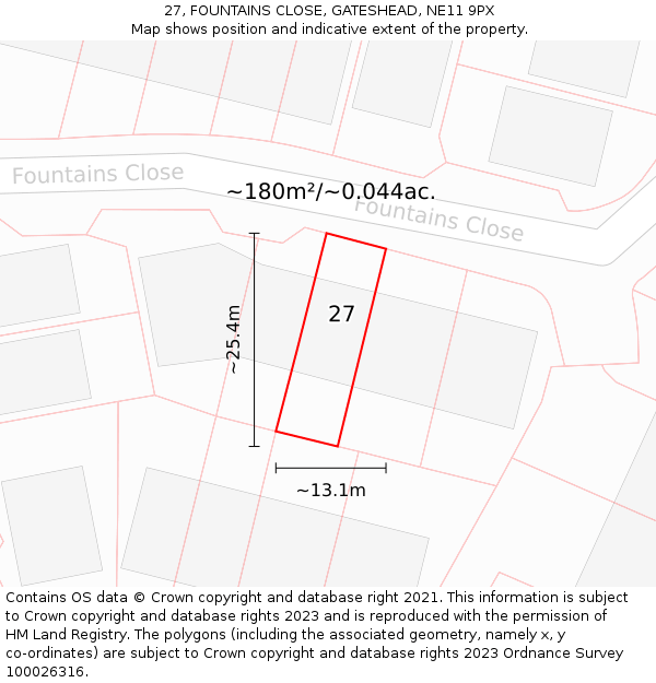 27, FOUNTAINS CLOSE, GATESHEAD, NE11 9PX: Plot and title map