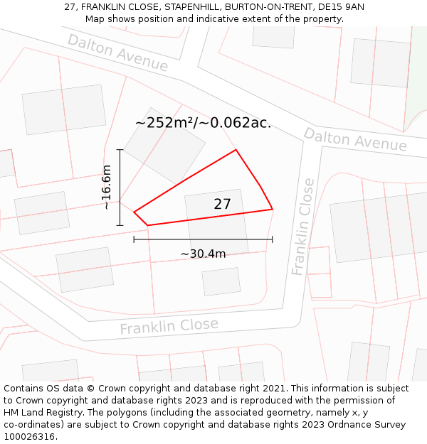 27, FRANKLIN CLOSE, STAPENHILL, BURTON-ON-TRENT, DE15 9AN: Plot and title map