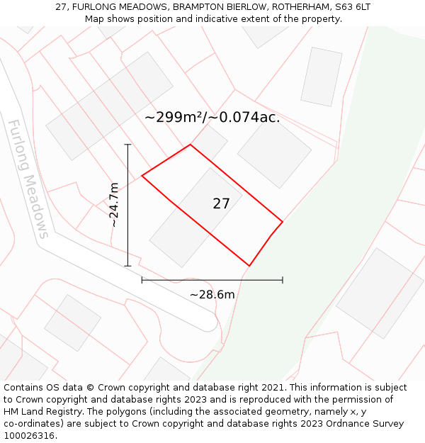 27, FURLONG MEADOWS, BRAMPTON BIERLOW, ROTHERHAM, S63 6LT: Plot and title map