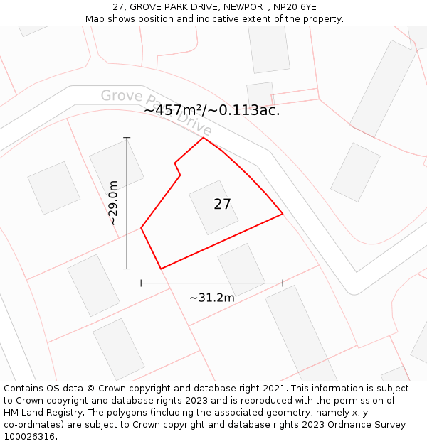 27, GROVE PARK DRIVE, NEWPORT, NP20 6YE: Plot and title map