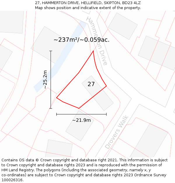 27, HAMMERTON DRIVE, HELLIFIELD, SKIPTON, BD23 4LZ: Plot and title map