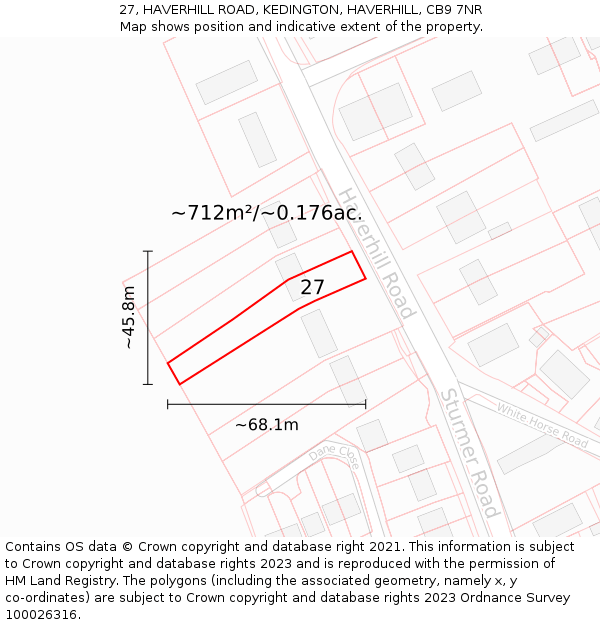 27, HAVERHILL ROAD, KEDINGTON, HAVERHILL, CB9 7NR: Plot and title map