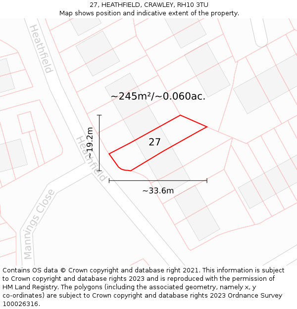 27, HEATHFIELD, CRAWLEY, RH10 3TU: Plot and title map