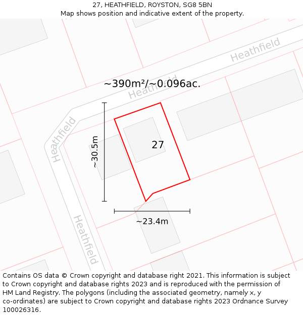 27, HEATHFIELD, ROYSTON, SG8 5BN: Plot and title map