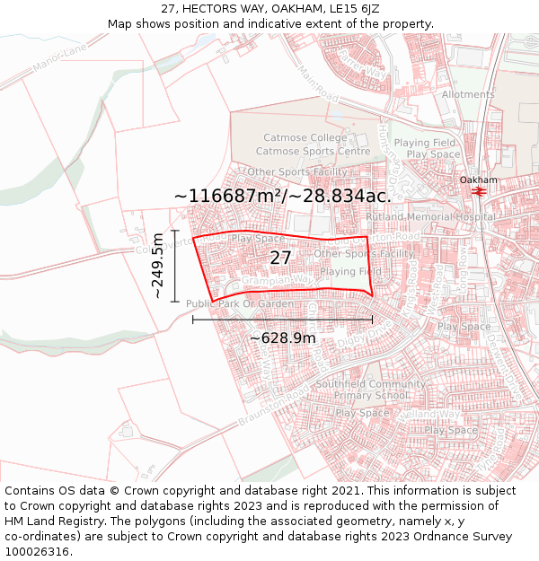 27, HECTORS WAY, OAKHAM, LE15 6JZ: Plot and title map