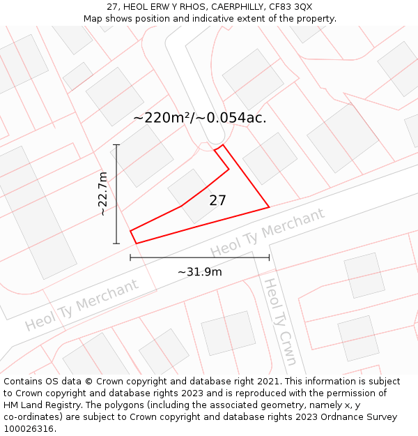 27, HEOL ERW Y RHOS, CAERPHILLY, CF83 3QX: Plot and title map