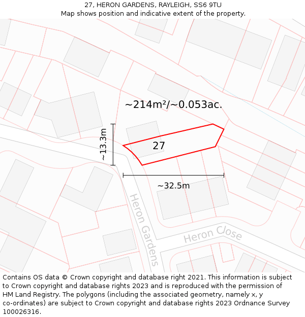 27, HERON GARDENS, RAYLEIGH, SS6 9TU: Plot and title map