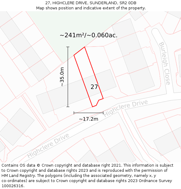 27, HIGHCLERE DRIVE, SUNDERLAND, SR2 0DB: Plot and title map