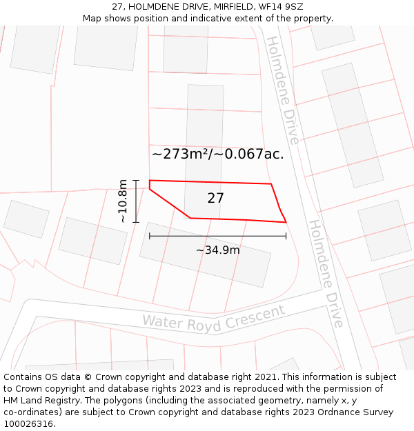 27, HOLMDENE DRIVE, MIRFIELD, WF14 9SZ: Plot and title map