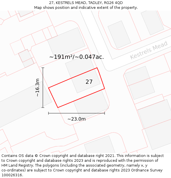 27, KESTRELS MEAD, TADLEY, RG26 4QD: Plot and title map