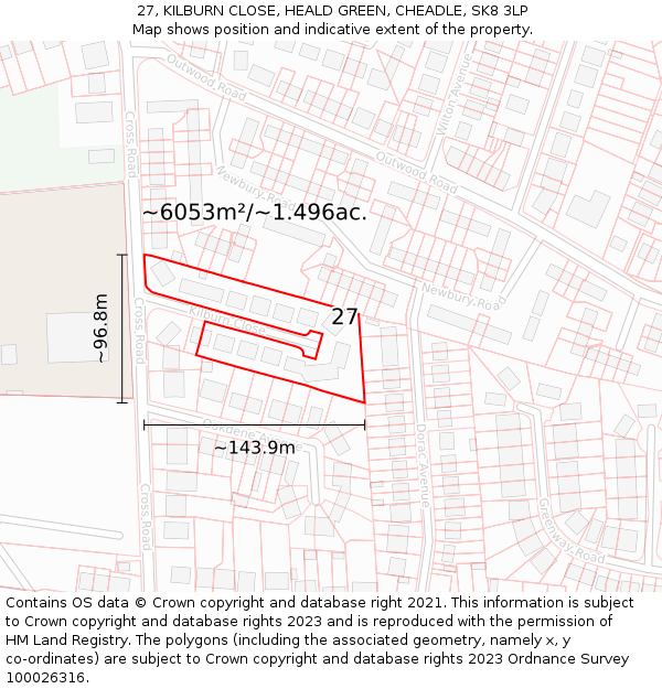 27, KILBURN CLOSE, HEALD GREEN, CHEADLE, SK8 3LP: Plot and title map